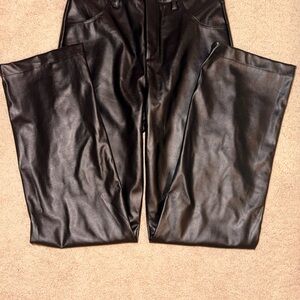 Black Faux Leather Straight-Leg Pants